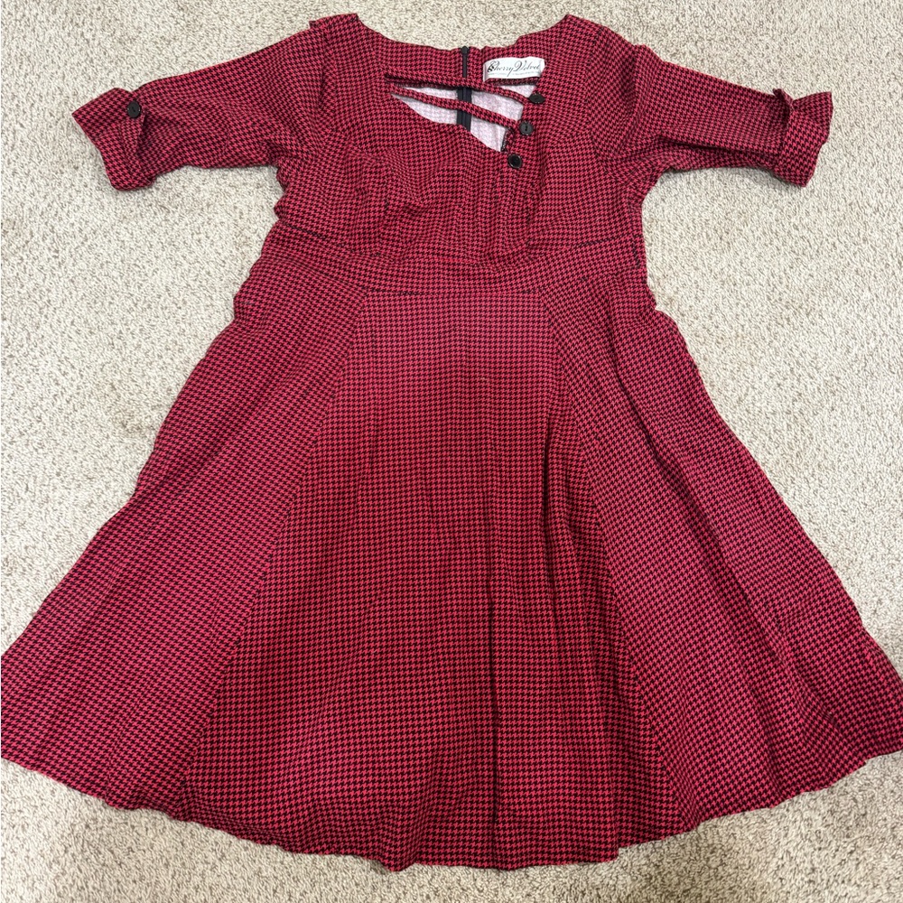 Cherry velvet black and red checked swing dress. WITH POCKETS!